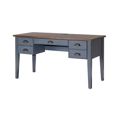 Farmhouse Wood Half Pedestal Executive Desk Writing Table Office Desk Blue, view 2