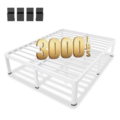 14 Inch Queen Metal Platform Bed Frame White with Round Corner Legs, view 2
