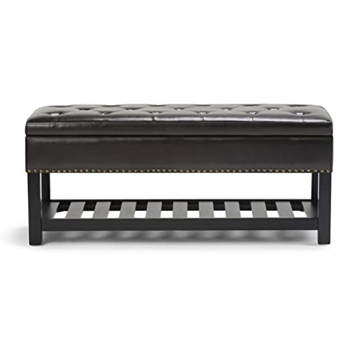 Lomond Storage Ottoman Bench - 44 inch Wide Upholstered Vegan Leather Rectangle Storage Ottoman in Tanners Brown, Transitional Bench for Bedroom with Tufted Lift-Top and Open Bottom Shelf