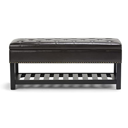 Lomond Storage Ottoman Bench - 44 inch Wide Upholstered Vegan Leather Rectangle Storage Ottoman in Tanners Brown, Transitional Bench for Bedroom with Tufted Lift-Top and Open Bottom Shelf