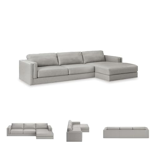 Signature Design by Ashley Amiata 2-Piece Sectional Sofa with Chaise, Modern Anti-Sag Foundation, Leather and Faux Leather Upholstery, Contemporary Living Rooms, Glacier Gray, 137"W