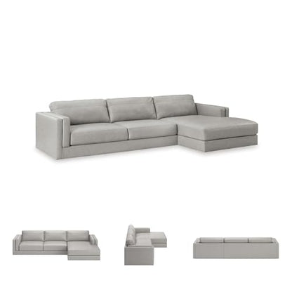 Signature Design by Ashley Amiata 2-Piece Sectional Sofa with Chaise, Modern Anti-Sag Foundation, Leather and Faux Leather Upholstery, Contemporary Living Rooms, Glacier Gray, 137"W