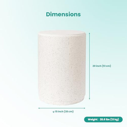Outdoor Concrete Side Table, 20" H Outdoor End Tables, Cement Accent Table for Patio, Round Modern Garden Small Garden Stool for Patio, Backyard, Spotted White