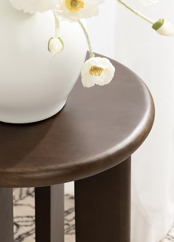 Seebeck Modern Wooden Round Side Table; 14 x 14 x 20; Dark Brown; Transitional Wood End Table for Use as Bedroom Nightstand or Living Room Accent Table