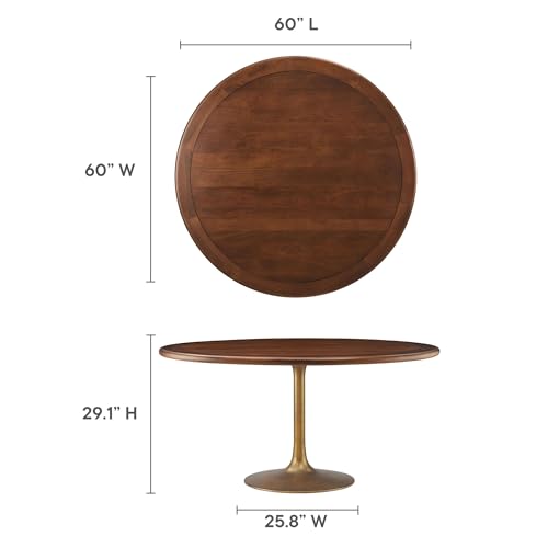 Lippa 60Inch Round Dining Table Pedestal Base Solid Wood Walnut Finish Modern Kitchen Room Entertaining Home Furniture Quality Stylish Elegant Durable Refined