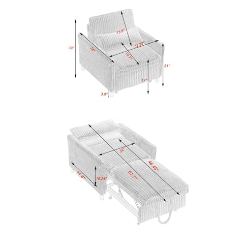 Teddy Convertible Sleeper Chair with Pillow & Adjustable Backrest, view 4