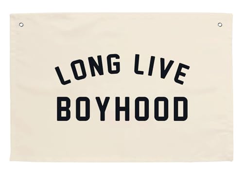 Long Live Boyhood Hanging Flag 20X30 Banners Black Canvas Wall Decor Art Sign Boys Room Boy Bedroom Banner Toddler Playroom Baby Kids Nursery Fabric Flags Tapestry
