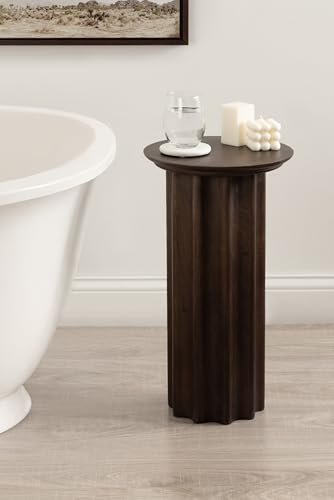 Gierson Modern Wooden Round Side Table; 12 x 12 x 22; Dark Brown; Transitional Scalloped Wood End Table for Use as Bedroom Nightstand or Living Room Accent Table