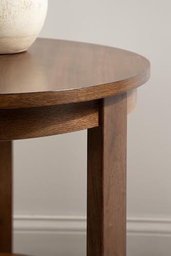 Foxford Tiered Round Side Table; 22 x 22 x 24; Walnut Brown; Transitional Two-Tier Circle Nightstand Table with Storage and Resilient Wood Construction for Bedroom Decor