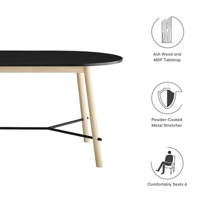 Infuse 71Inch Dining Table Oak Grain Accent Solid Wood Black Finish Modern Kitchen Room Entertaining Home Furniture Quality Stylish Elegant Durable Refined Versatile
