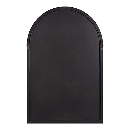 Hogan Rustic Wood Framed Arch Windowpane Wall Mirror, 24 x 36, Distressed Black, Chic Farmhouse Wall Decor