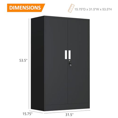 Metal Storage Cabinet with Locking Doors and 3 Adjustable Shelves, Lockable Storage Cabinets for Home Office Garage Kitchen Pantry (Black)
