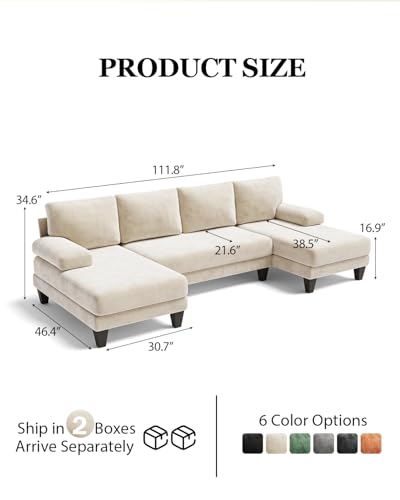 U-Shaped Sectional Couches for Living Room | 112 Inch Modern Sectional Couch | Warm White Chenille Sofa with Double Chaise for Apartment