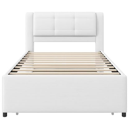 JIVOIT Twin Size Upholstery Platform Bed, Pull-Out Trundle, Upholstery Headboard (Beige-90-Twin)