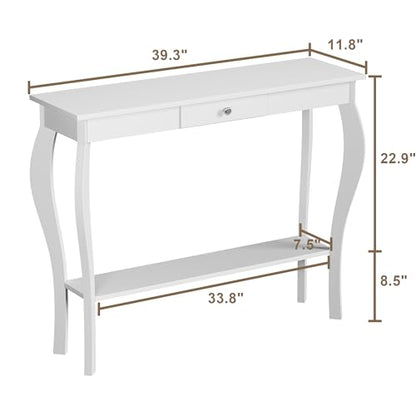 Narrow Console Table with Drawer, Chic Accent Sofa Table, Entryway Table, 39.3 Inch, White