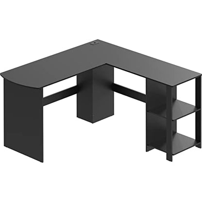 51 x 51 Inches L-Shaped Home Office Wood Corner Desk wtih Storage, Black