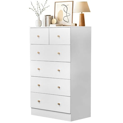 White 6 Drawer Dresser, Rose Gold Handle Modern Bedroom Chest, view 2