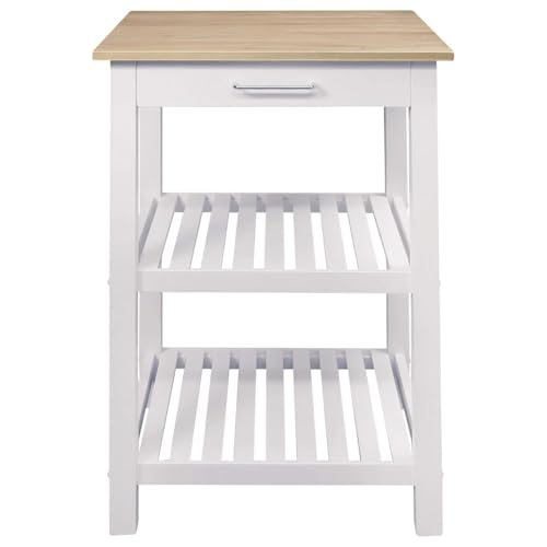 Sunrise Small Kitchen Island Natural White Solid Hardwood Top Compact Rolling Cart Storage Shelves Drawer Durable Stylish Space Saving Modern Prep Station Functional Narrow Kitchen Furniture