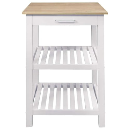 Sunrise Small Kitchen Island Natural White Solid Hardwood Top Compact Rolling Cart Storage Shelves Drawer Durable Stylish Space Saving Modern Prep Station Functional Narrow Kitchen Furniture