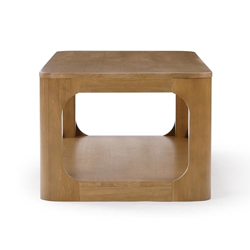 Forma Coffee Table, 54 Inch Modern Coffee Table with Shelf, Contemporary Center Table with Storage Space, Rectangle Tea Table with Storage, Pecan