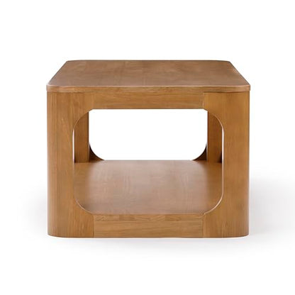 Forma Coffee Table, 54 Inch Modern Coffee Table with Shelf, Contemporary Center Table with Storage Space, Rectangle Tea Table with Storage, Pecan