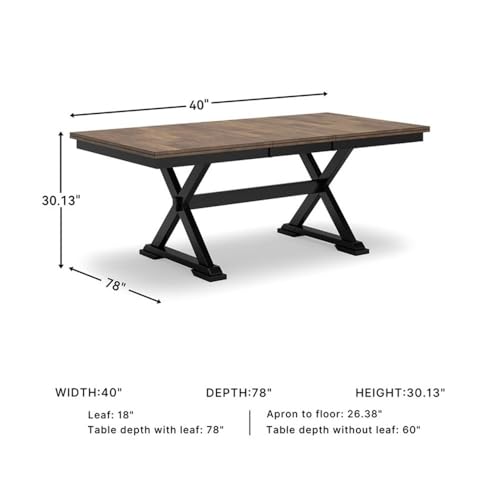 Signature Design by Ashley Wildenauer Dining Extension Table, 18" Self-Storing Butterfly Leaf, Hardwood Solids, Mango Veneer & MDF Substrate, Seats 6 to 8 for Kitchens, Black & Dark Brown, 78"