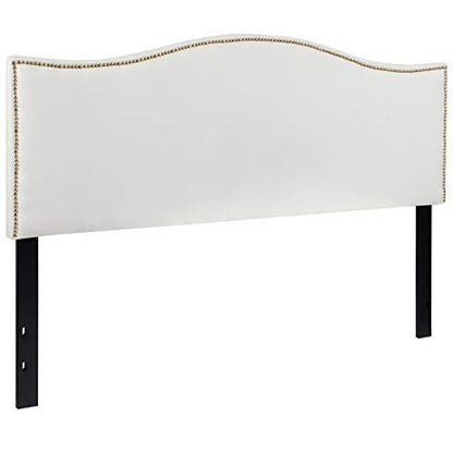 Lexington Upholstered Queen Size Headboard with Accent Nail Trim in White Fabric