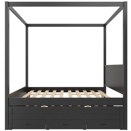 Full Size Farmhouse Canopy Bed with Storage Drawers and Trundle, view 8