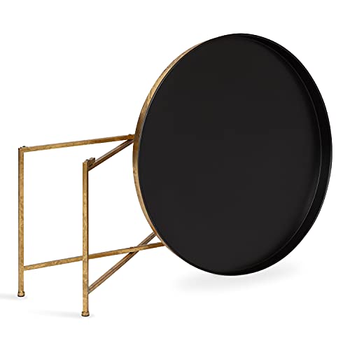 Celia Modern Round Coffee Table; 28 x 28 x 19; Black and Gold; Coffee Table for Living Room Decor; Storage; and Display