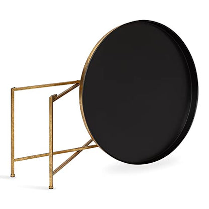 Celia Modern Round Coffee Table; 28 x 28 x 19; Black and Gold; Coffee Table for Living Room Decor; Storage; and Display