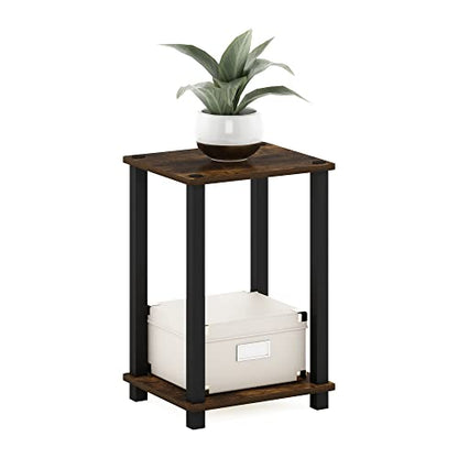 Simplistic 1-Tier End Side Night Stand/Bedside Table with Plastic Poles, Amber Pine/Black