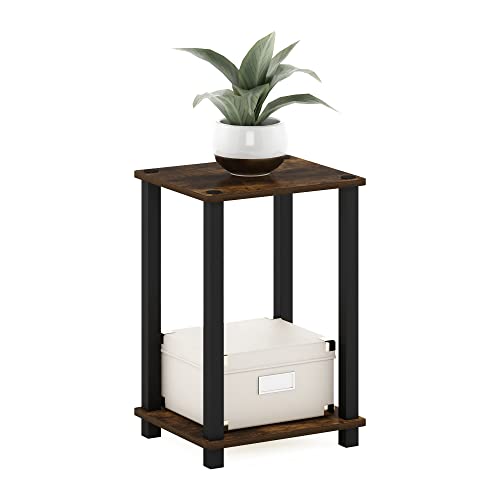 Amber pine and black simple one tier bedside end table, view 2