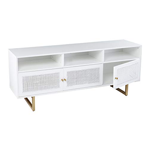 Mursley Media Cabinet with Storage - Transitional Design, White Rattan - Ideal for Living Room, Family Room (MS1094913)