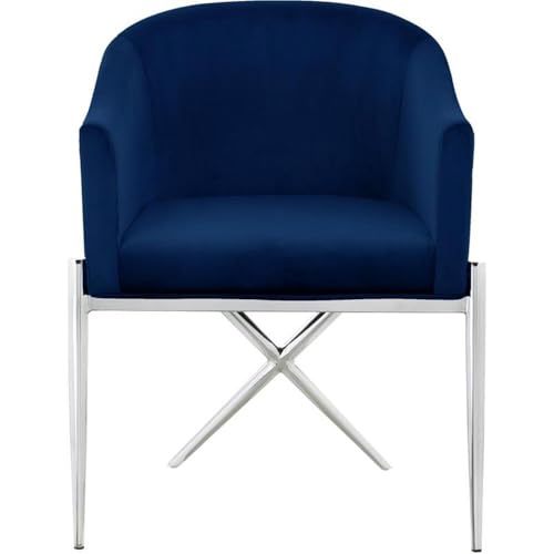 Meridian Furniture Xavier Collection Modern | Contemporary Velvet Upholstered Dining Chair with Sturdy Steel X Shaped Legs, 25.5" W x 24.5" D x 31.5" H, Navy