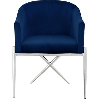 Meridian Furniture Xavier Collection Modern | Contemporary Velvet Upholstered Dining Chair with Sturdy Steel X Shaped Legs, 25.5" W x 24.5" D x 31.5" H, Navy