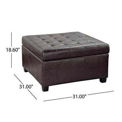 Christopher Knight Home Alexandria Bonded Leather Storage Ottoman, Marbled Brown, 31” x 31”x 18.6”