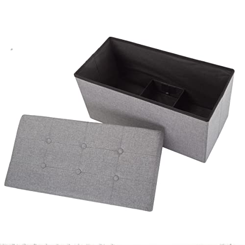 Folding Storage Ottoman - 30-Inch Tufted Footrest, Linen Chest, or Bench with Removable Bin for Living Room, Bedroom, or Dorm (Light Gray)