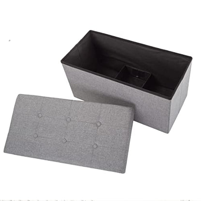 Folding Storage Ottoman - 30-Inch Tufted Footrest, Linen Chest, or Bench with Removable Bin for Living Room, Bedroom, or Dorm (Light Gray)