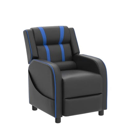 Kids Recliner, Gaming Recliner Chair w/Side Pockets, Footrest, Headrest & Lumbar Support for Kids Room & Play Room, Adjustable Racing Style Leather Sofa for Children Boys Girls (Blue, Black)