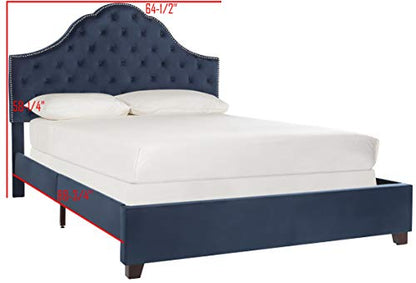 Home Beckham Contemporary Navy Velvet Bed, Full