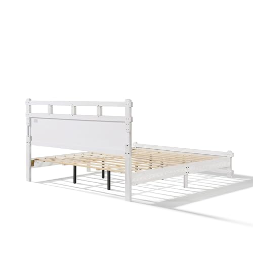California King Modern Farmhouse Wood Grain Bed Frame (Antique White), view 6