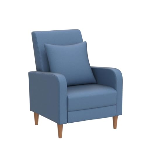 Modern Upholstered Accent Chair Armchair with Pillow, Fabric Reading Living Room Side Chair,Single Sofa with Lounge Seat and Wood Legs, Blue