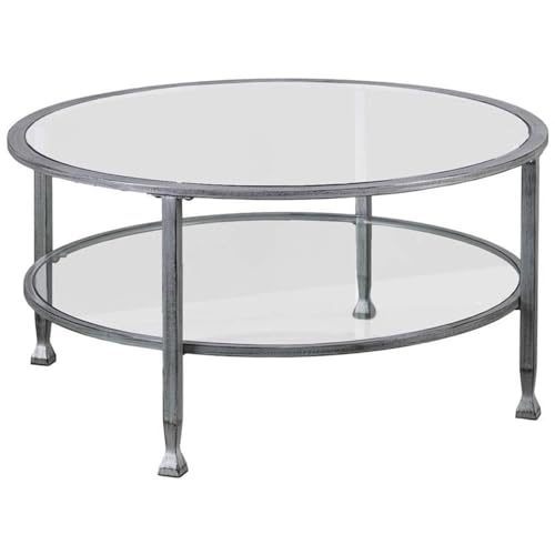 SEI Furniture Jaymes Round Glass Top Coffee Table in Silver