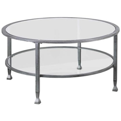 SEI Furniture Jaymes Round Glass Top Coffee Table in Silver