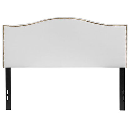 Upholstered Full Size Headboard with Nailtrim in White Fabric