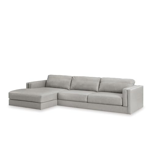 Signature Design by Ashley Amiata Sectional Couch, Sag-Resistant Platform Foundation, Combination of Leather and Faux Leather for Living Rooms, 137-Inch L-Shaped Sofa with Chaise, Glacier Gray