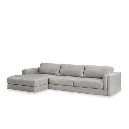 Signature Design by Ashley Amiata Sectional Couch, Sag-Resistant Platform Foundation, Combination of Leather and Faux Leather for Living Rooms, 137-Inch L-Shaped Sofa with Chaise, Glacier Gray