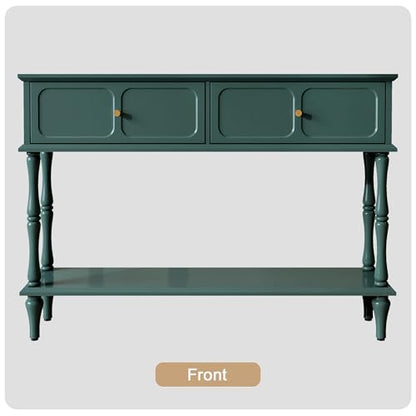 Mid-Century Console Table for Entryway with 2 Drawers, Green Entryway Table with Storage Cabinets and Open Shelf, Narrow Long Couch Table Behind Sofa for Living Room, Foyer, Hallway