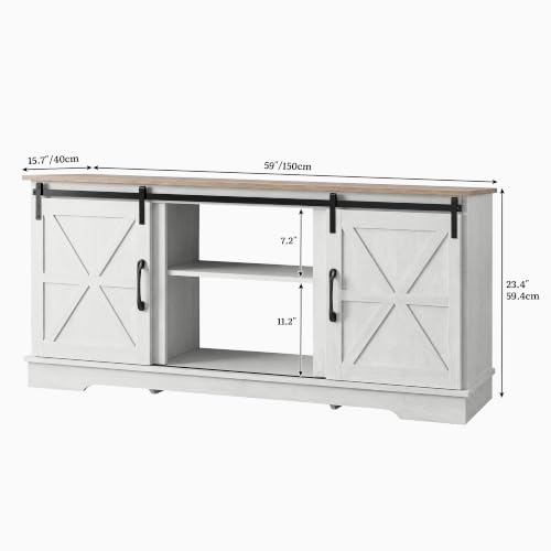 Farmhouse TV Stand for 65", Entertainment Center, White/Grey Wash, view 3