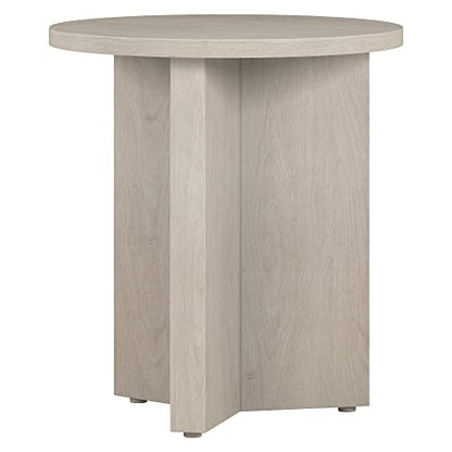 20" Round Side Table, Nightstand, End Table, Beech White | Scandinavian-inspired round end table with an X-base and clean lines for living rooms, offices, or bedrooms
